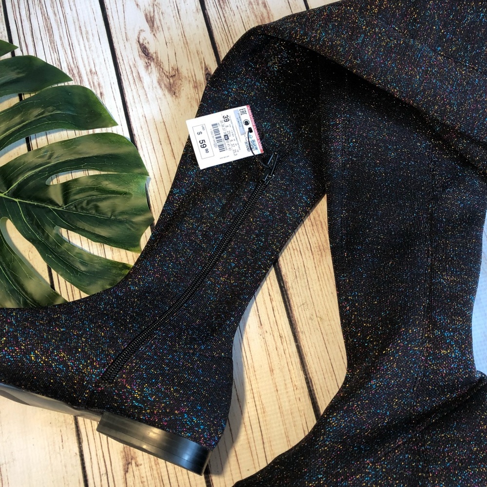 ZARA RAINBOW GLITTER OVER THE KNEE SOCK BOOTS - Picture 2 of 5